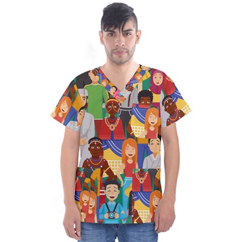 Nations Seamless Illustration Men s V-neck Scrub Top by Vaneshart