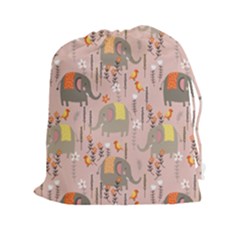 Cute Elephant Wild Flower Field Seamless Pattern Drawstring Pouch (xxl) by Vaneshart