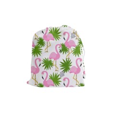 Seamless Pattern With Cute Flamingos Drawstring Pouch (medium) by Vaneshart