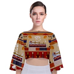 Seamless Ethnic Pattern Tie Back Butterfly Sleeve Chiffon Top by Vaneshart