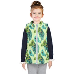 Peacock Feather Pattern Kids  Hooded Puffer Vest by Vaneshart