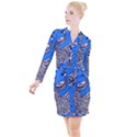 Peacock Bird Feathers Seamless Background Pattern Button Long Sleeve Dress View1