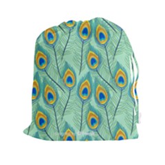Lovely Peacock Feather Pattern With Flat Design Drawstring Pouch (xxl) by Vaneshart