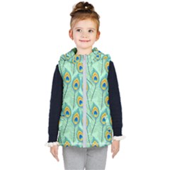Lovely Peacock Feather Pattern With Flat Design Kids  Hooded Puffer Vest by Vaneshart