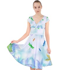 Scrapbooking Tropical Pattern Cap Sleeve Front Wrap Midi Dress by HermanTelo