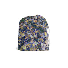 October Leaves In Blue Drawstring Pouch (medium) by bloomingvinedesign