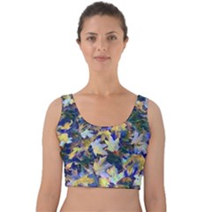 October Leaves In Blue Velvet Crop Top by bloomingvinedesign