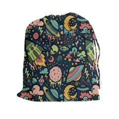 Texture Patterns Aliens Rockets Space Drawstring Pouch (xxl) by Vaneshart
