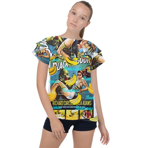 Creature From The Black Lagoon Bananas Ruffle Collar Chiffon Blouse by cypryanus