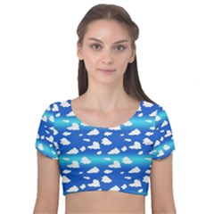 Clouds Velvet Short Sleeve Crop Top  by bloomingvinedesign