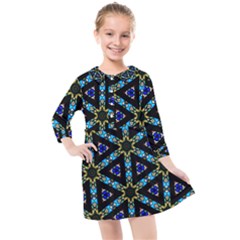 Stained Glass Pattern Church Window Kids  Quarter Sleeve Shirt Dress by Simbadda