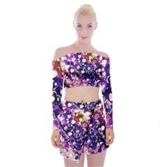 Paint Texture Purple Watercolor Off Shoulder Top With Mini Skirt Set by Simbadda