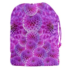 Nature Blossom Plant Flower Purple Petal Bloom Pattern Pollen Pink Flora Flowers Dahlia Design Beaut Drawstring Pouch (xxxl) by Vaneshart