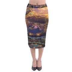 Fractal Cg Computer Graphics Sphere Fractal Art Water Organism Macro Photography Art Space Earth  Velvet Midi Pencil Skirt by Vaneshart