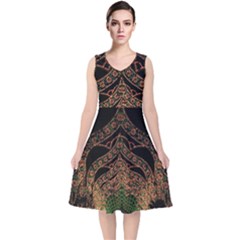 Light Night Christmas Christmas Decoration Symmetry Fantasia Oropesadelmar Castelln Iluminacin Bombi V-neck Midi Sleeveless Dress  by Vaneshart