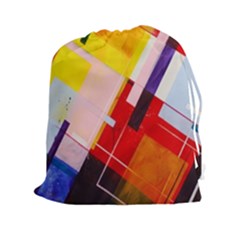Abstract Lines Shapes Colorful Drawstring Pouch (xxl) by Vaneshart