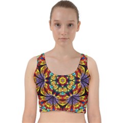 Geometric Pattern Kaleidoscope Art Mirror Image Mosaic Velvet Racer Back Crop Top by Vaneshart