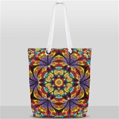 Geometric Pattern Kaleidoscope Art Mirror Image Mosaic Full Print Rope Handle Tote (small) by Vaneshart