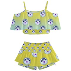 English Breakfast Yellow Pattern Mint Ombre Kids  Off Shoulder Skirt Bikini by snowwhitegirl
