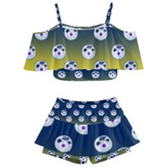 English Breakfast Yellow Pattern Blue Ombre Kids  Off Shoulder Skirt Bikini by snowwhitegirl