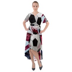 Soccer Ball With Great Britain Flag Front Wrap High Low Dress by Vaneshart