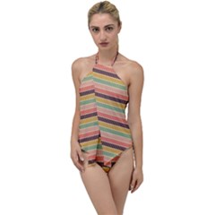 Vintage Stripes Lines Background Go With The Flow One Piece Swimsuit by Vaneshart