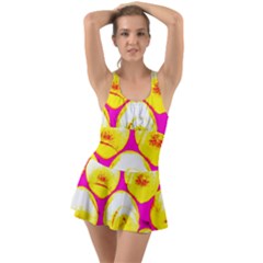 Pop Art Tennis Balls Ruffle Top Dress Swimsuit by essentialimage