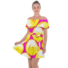 Pop Art Tennis Balls Off Shoulder Velour Dress by essentialimage