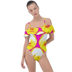 Pop Art Tennis Balls Frill Detail One Piece Swimsuit by essentialimage