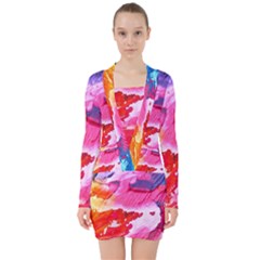 Abstract 2468874 960 720 V-neck Bodycon Long Sleeve Dress by vintage2030