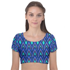 Teardrops In Blue Velvet Short Sleeve Crop Top  by bloomingvinedesign