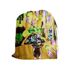 Lilac On A Counter Top 1 Drawstring Pouch (xl) by bestdesignintheworld