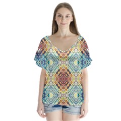 Pattern V-neck Flutter Sleeve Top by Sobalvarro