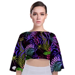 Leaves  Tie Back Butterfly Sleeve Chiffon Top by Sobalvarro