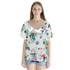 Leaves V-neck Flutter Sleeve Top by Sobalvarro