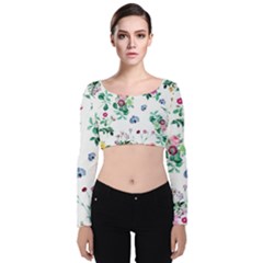 Leaves Velvet Long Sleeve Crop Top by Sobalvarro