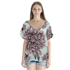 Flowers V-neck Flutter Sleeve Top by Sobalvarro