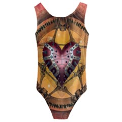 Awesome Heart On A Pentagram With Skulls Kids  Cut-out Back One Piece Swimsuit by FantasyWorld7