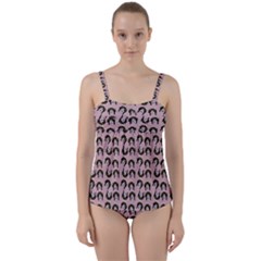 Retro Girl Daisy Chain Pattern Light Pink Twist Front Tankini Set by snowwhitegirl