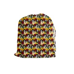 Vintage Hippie Girl Pattern Yellow Drawstring Pouch (large) by snowwhitegirl