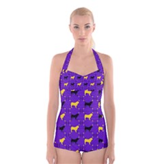 Elegant Pugs Boyleg Halter Swimsuit  by ElegantGP