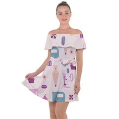 Seamless Bakery Vector Pattern Off Shoulder Velour Dress by Vaneshart