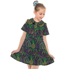 Neon Fruit Seamless Pattern Kids  Short Sleeve Shirt Dress by Vaneshart