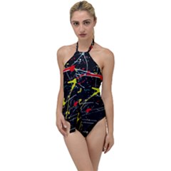 Random Paint Splats Background Go With The Flow One Piece Swimsuit by Vaneshart