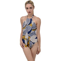 Blue And Ochre Go With The Flow One Piece Swimsuit by Vaneshart