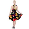 Vector Seamless Summer Fruits Pattern Black Background Halter Party Swing Dress  View2