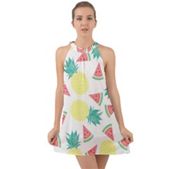 Vector Seamless Pattern With Pineapples Halter Tie Back Chiffon Dress by Vaneshart