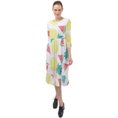 Vector Seamless Pattern With Pineapples Ruffle End Midi Chiffon Dress by Vaneshart