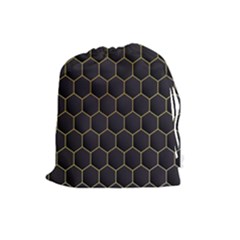 Hexagon Black Background Drawstring Pouch (large) by Vaneshart