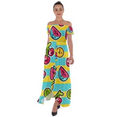 Summer Fruits Patterns Off Shoulder Open Front Chiffon Dress by Vaneshart